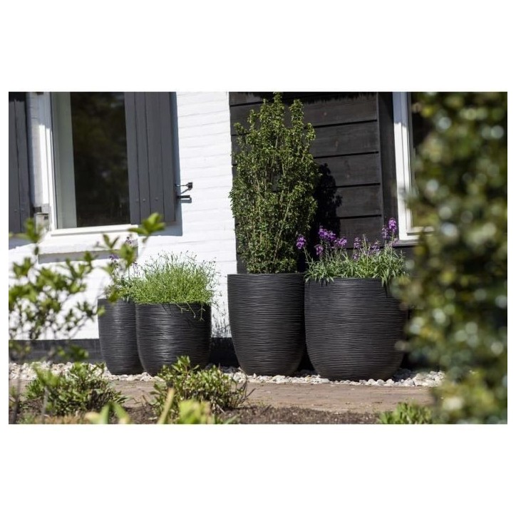 CAPI EUROPE Pot de fleurs boule RIB NL - 43x41 cm - Noir