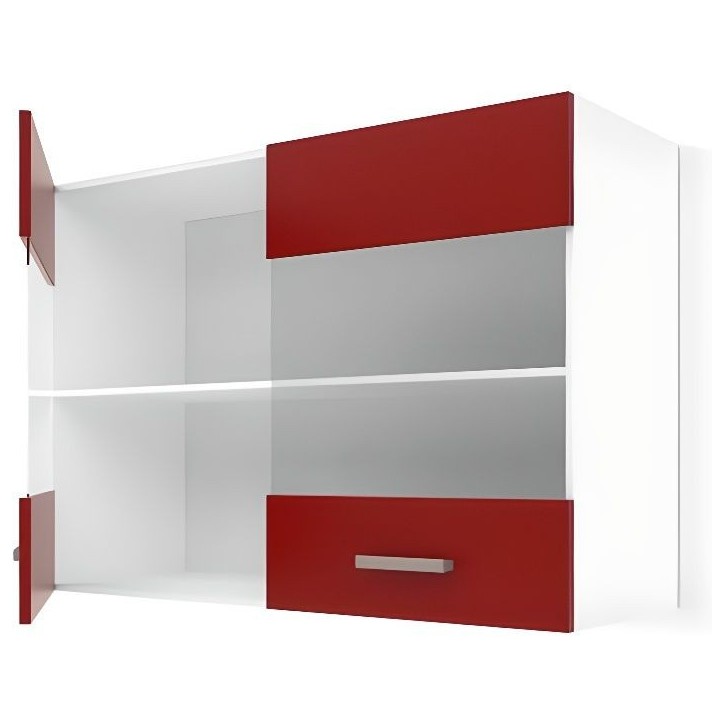 ULTRA Meuble haut vitre de cuisine L 80 cm - Rouge mat