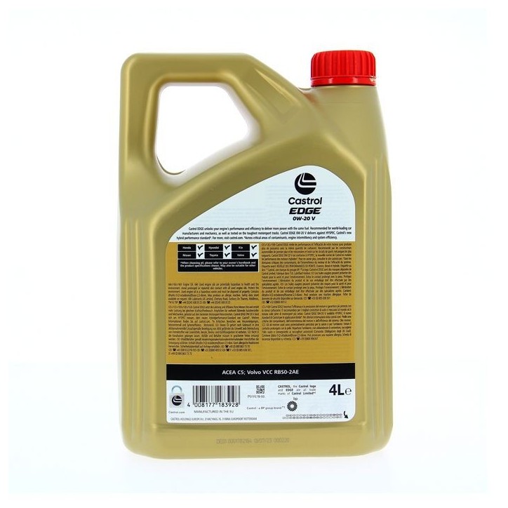 Huile moteur - CASTROL EDGE 0W-20 V - 4L - 0W20 Huile moteur - CASTROL EDGE 0W-20 V - 4L - 0W20