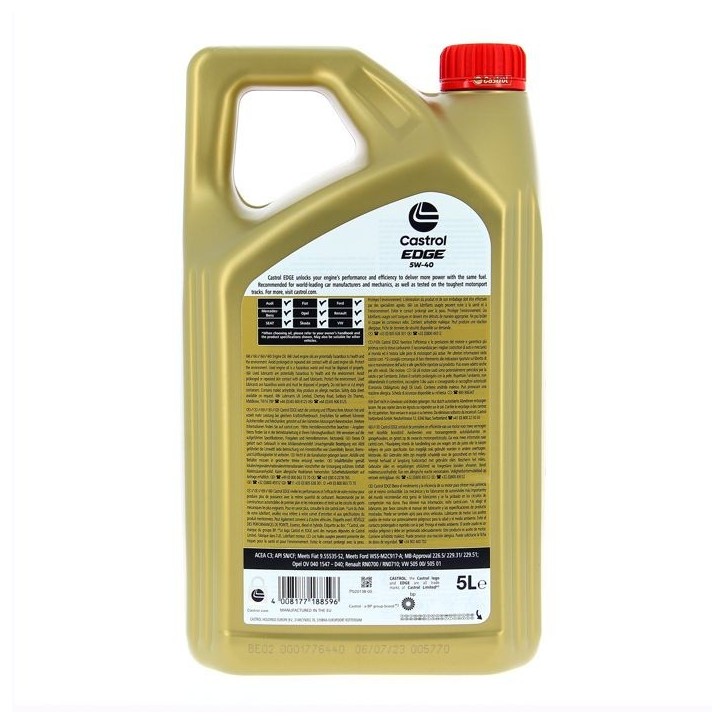 Huile moteur - CASTROL EDGE 5W-40 - 5L - 5W40