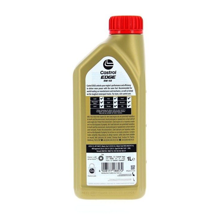 Huile moteur - CASTROL EDGE 5W-40 - 1L - 5W40 Huile moteur - CASTROL EDGE 5W-40 - 1L - 5W40