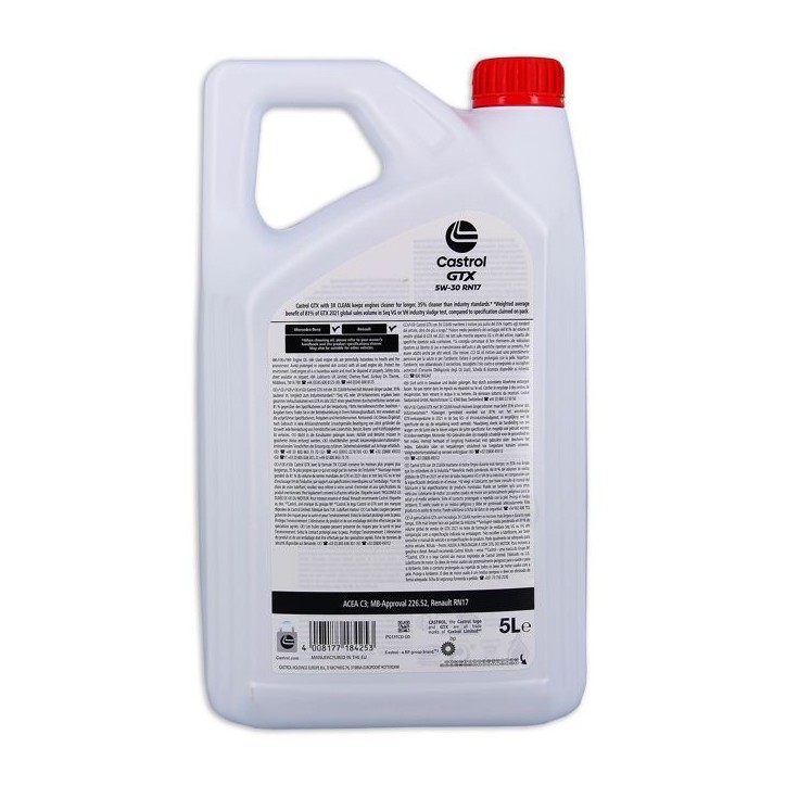 Huile moteur - CASTROL GTX 5W-30 RN17 - 5L - 5W30 Huile moteur - CASTROL GTX 5W-30 RN17 - 5L - 5W30