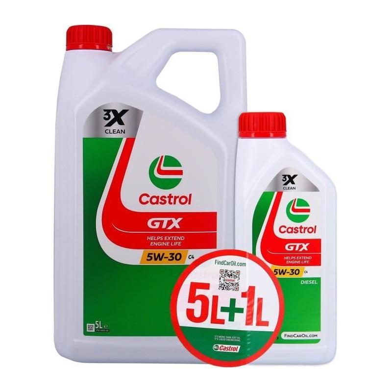 Huile Moteur - CASTROL GTX - 5W-30 C4 - 5L+1L - Offre spéciale Huile Moteur - CASTROL GTX - 5W-30 C4 - 5L+1L - Offre spéciale