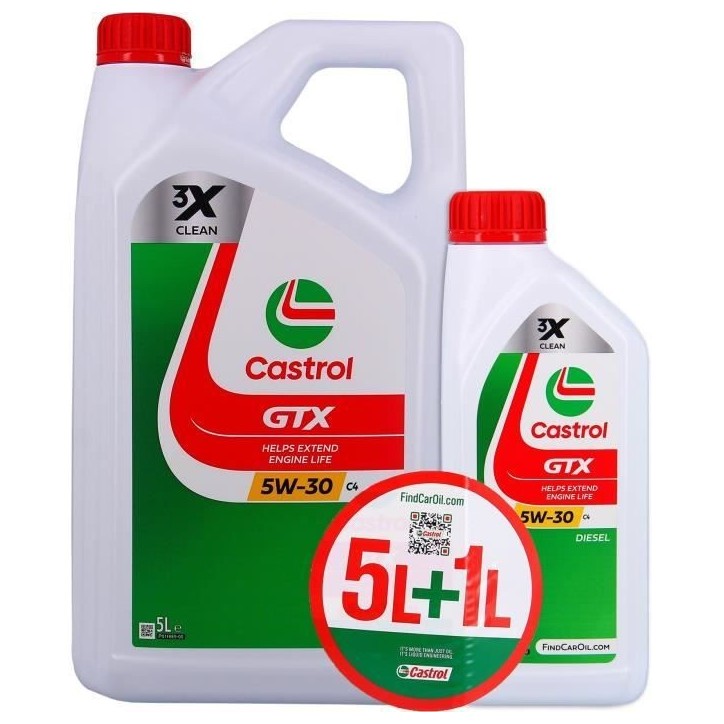 Huile Moteur - CASTROL GTX - 5W-30 C4 - 5L+1L - Offre spéciale