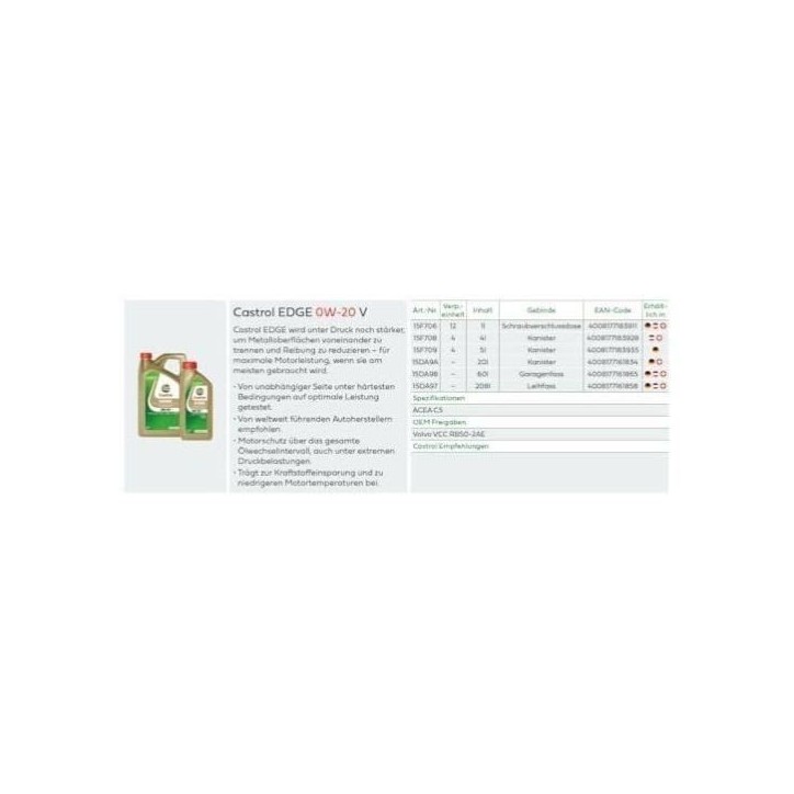 Huile moteur - CASTROL - EDGE 0W-20 V - 1L