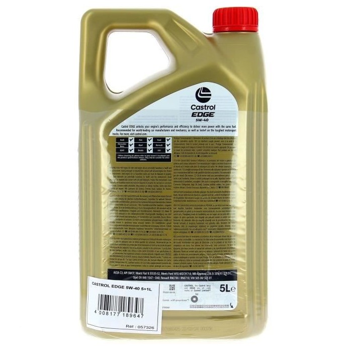 Huile Moteur - CASTROL EDGE - 5W-40 - 5L+1L - Offre spéciale