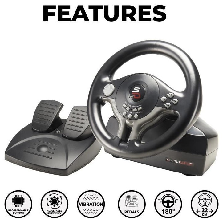 Volant de course - SUPERDRIVE - SV250 - Avec pédalier - Palettes - Vibrations - Multi-plateformes Volant de course - SUPERDRIVE - SV250 - Avec pédalier - Palettes - Vibrations - Multi-plateformes