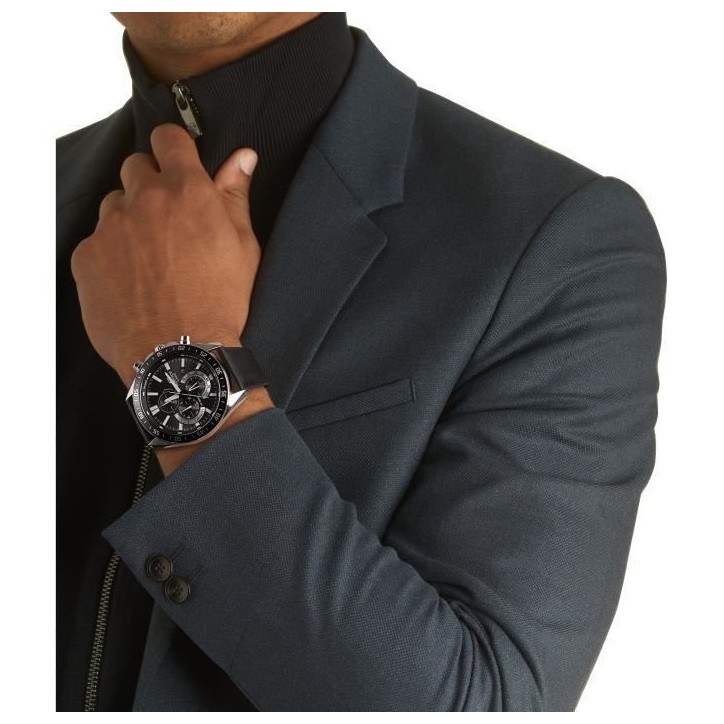 CASIO - Montre en cuir véritable - EDIFICE - Noir