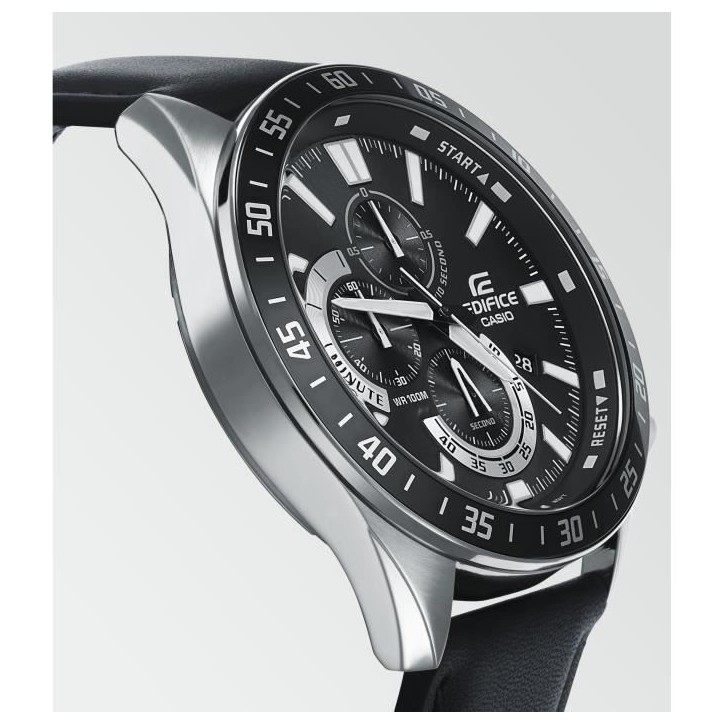 CASIO - Montre en cuir véritable - EDIFICE - Noir
