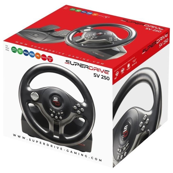 Volant de course - SUPERDRIVE - SV250 - Avec pédalier - Palettes - Vibrations - Multi-plateformes Volant de course - SUPERDRIVE - SV250 - Avec pédalier - Palettes - Vibrations - Multi-plateformes