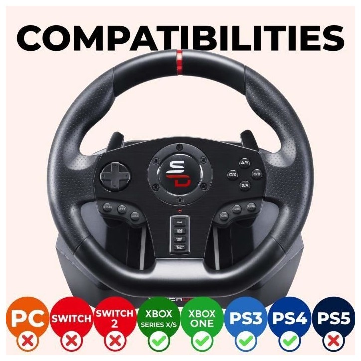 Volant de course - SUPERDRIVE - GS850-X - Levier de vitesse manuel - 3 pédales - Palettes - PS4 / Xbox