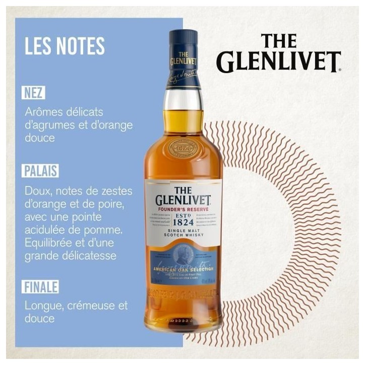 The Glenlivet - Founder's Reserve - Whisky Ecossais Single Malt - 40,0% Vol. - 70cl