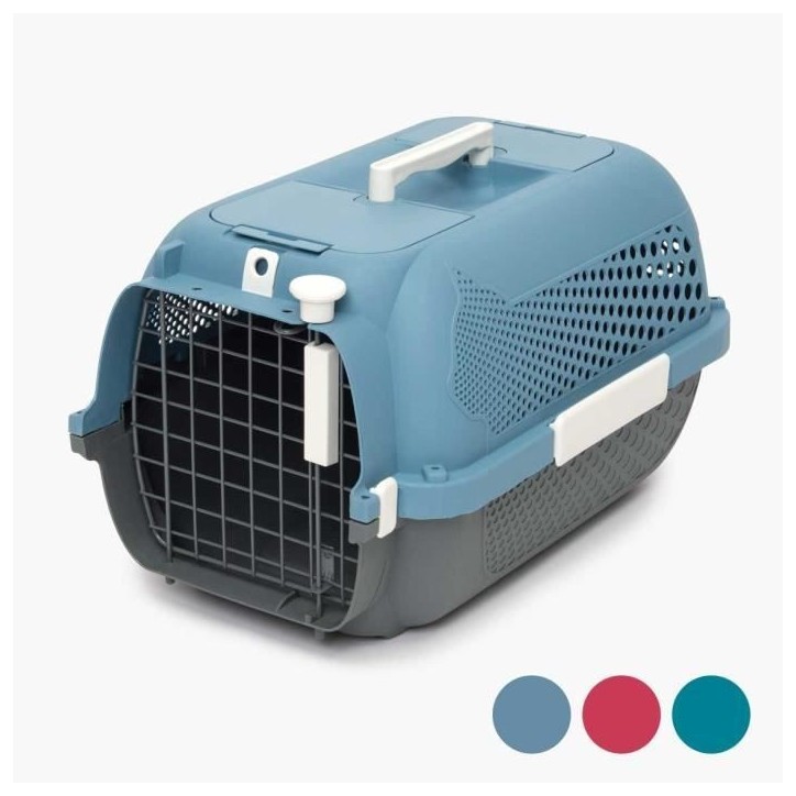 Cage de transport pour chat - CATIT - Moyen - Hauteur max chat 27 cm - Bleu-gris