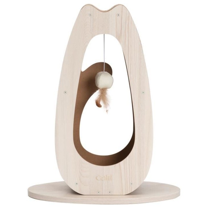 Griffoir pour chat - CATIT - Pixi Grand - Avec balle en tissu et plume - Aspect chene naturel