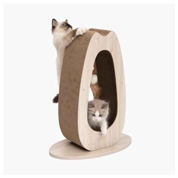 Griffoir pour chat - CATIT - Pixi Grand - Avec balle en tissu et plume - Aspect chene naturel