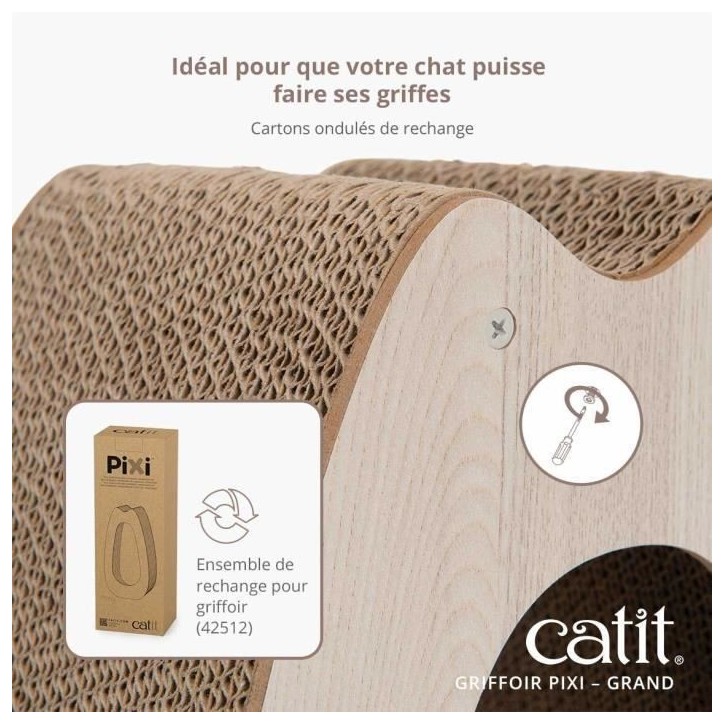 Griffoir pour chat - CATIT - Pixi Grand - Avec balle en tissu et plume - Aspect chene naturel