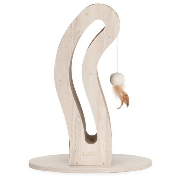 Griffoir pour chat - CATIT - Pixi Queue de chat - Avec balle en tissu et plume - Aspect chene naturel