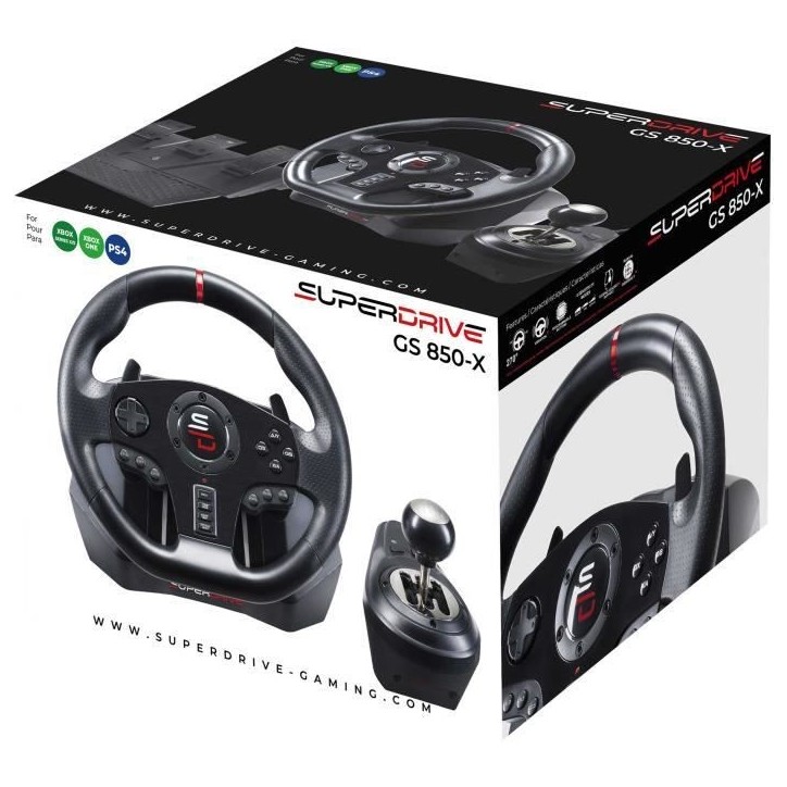 Volant de course - SUPERDRIVE - GS850-X - Levier de vitesse manuel - 3 pédales - Palettes - PS4 / Xbox