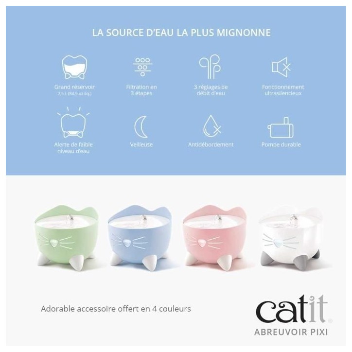 CAT IT Fontaine a eau automatique pour chat - 2,5 L - Blanc CAT IT Fontaine a eau automatique pour chat - 2,5 L - Blanc