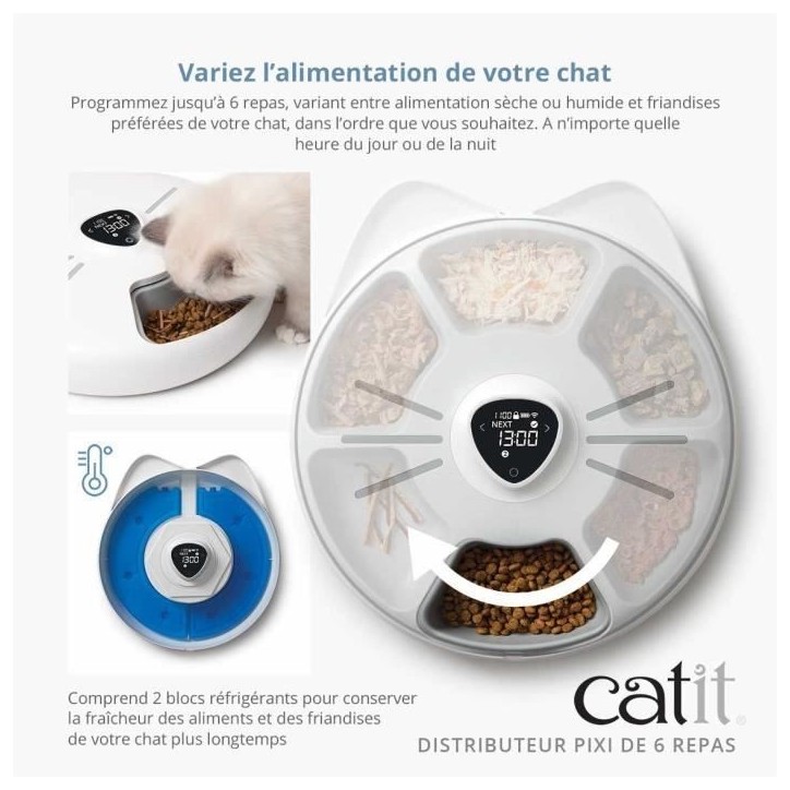 Distributeur de repas pour chat connecté - CATIT - PIXI SMART - 6 x 170ml - Ecran tactile LCD - Avec Blocs réfrigérants