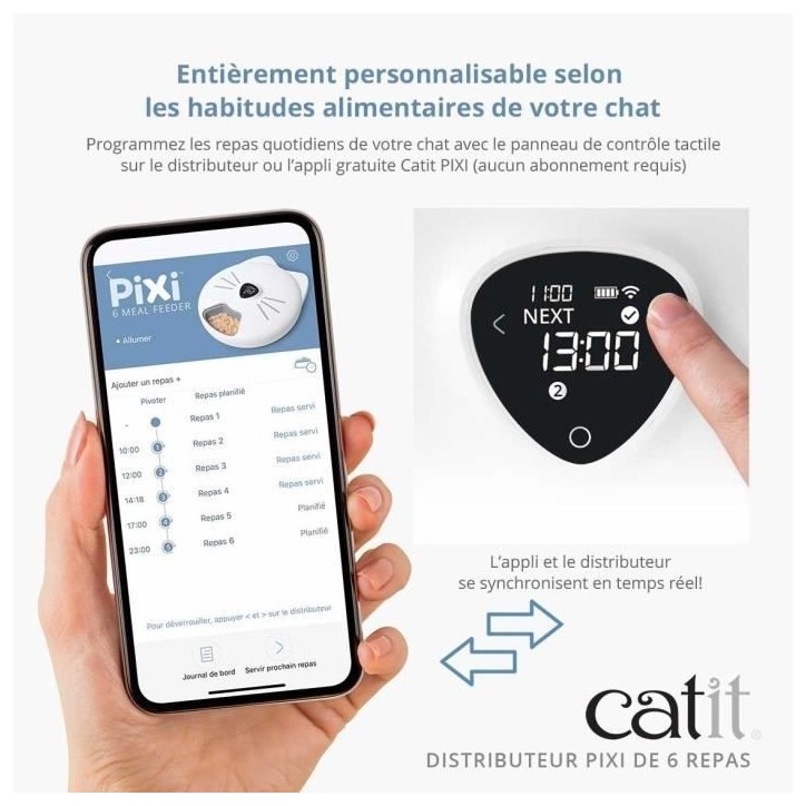 Distributeur de repas pour chat connecté - CATIT - PIXI SMART - 6 x 170ml - Ecran tactile LCD - Avec Blocs réfrigérants