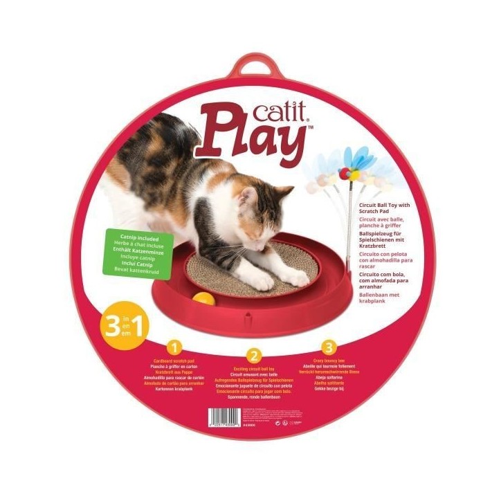 CAT IT Cuircuit 3 en 1 avec balle et planche a griffer - Ø 36 cm - Rouge - Pour chat CAT IT Cuircuit 3 en 1 avec balle et planche a griffer - Ø 36 cm - Rouge - Pour chat