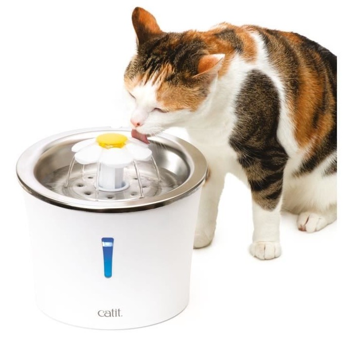 Fontaine a eau pour chat a fleur - CATIT - Flower - 3L - Dessus en acier inoxydable - Avec LED - Blanc Fontaine a eau pour chat a fleur - CATIT - Flower - 3L - Dessus en acier inoxydable - Avec LED - Blanc