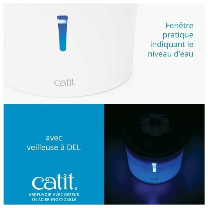 Fontaine a eau pour chat a fleur - CATIT - Flower - 3L - Dessus en acier inoxydable - Avec LED - Blanc Fontaine a eau pour chat a fleur - CATIT - Flower - 3L - Dessus en acier inoxydable - Avec LED - Blanc
