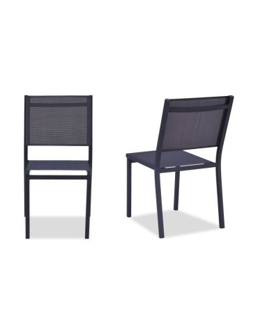 Lot de 2 chaises de jardin en aluminium - Assise textilene - Gris