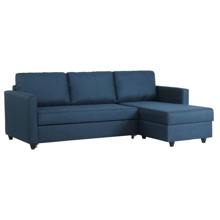 Canapé d'angle convertible réversible 3 places CATS - Tissu bleu - L 222 x P 150 x H 86 cm Canapé d'angle convertible réversible 3 places CATS - Tissu bleu - L 222 x P 150 x H 86 cm