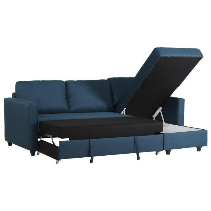 Canapé d'angle convertible réversible 3 places CATS - Tissu bleu - L 222 x P 150 x H 86 cm Canapé d'angle convertible réversible 3 places CATS - Tissu bleu - L 222 x P 150 x H 86 cm