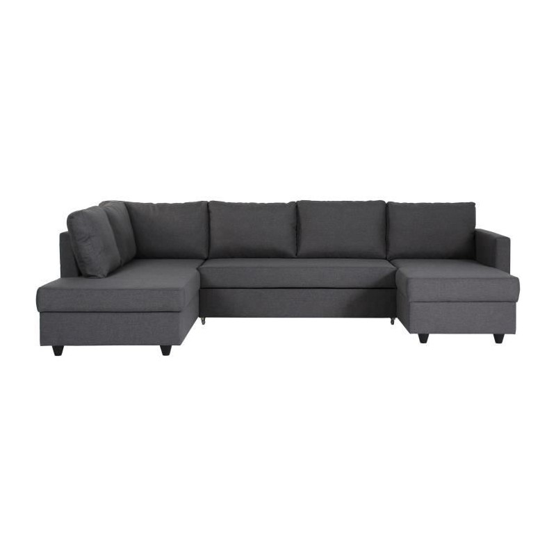 Canapé d'angle panoramique convertible Cats - Tissu gris - L 292 x P Canapé d'angle panoramique convertible Cats - Tissu gris - L 292 x P