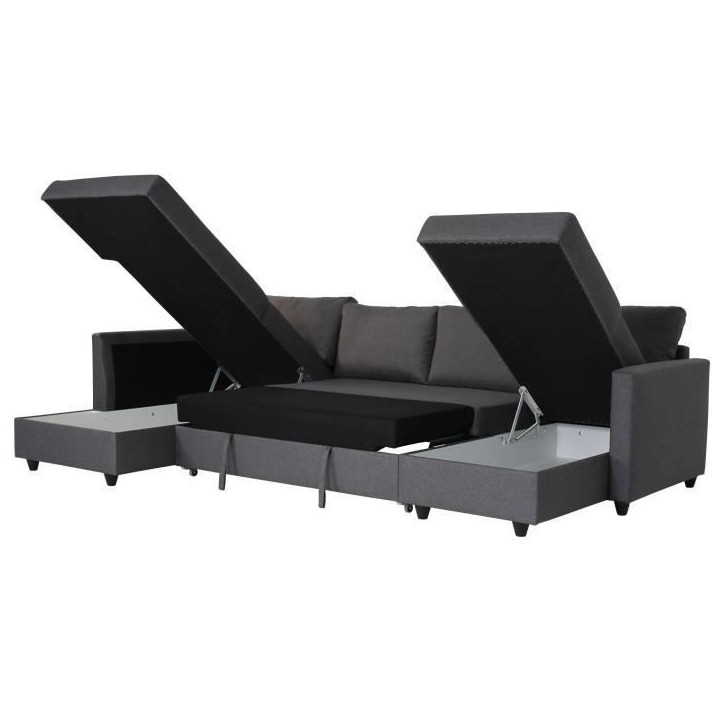 Canapé d'angle panoramique convertible Cats - Tissu gris - L 292 x P 187 x H 86 cm - Fabriqué en Ukraine Canapé d'angle panoramique convertible Cats - Tissu gris - L 292 x P 187 x H 86 cm - Fabriqué en Ukraine