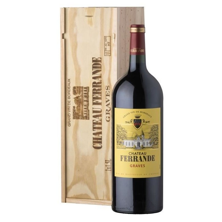 Magnum Coffret Cadeau Caisse Bois - Château Ferrande 2019 Graves - Vin rouge de Bordeaux