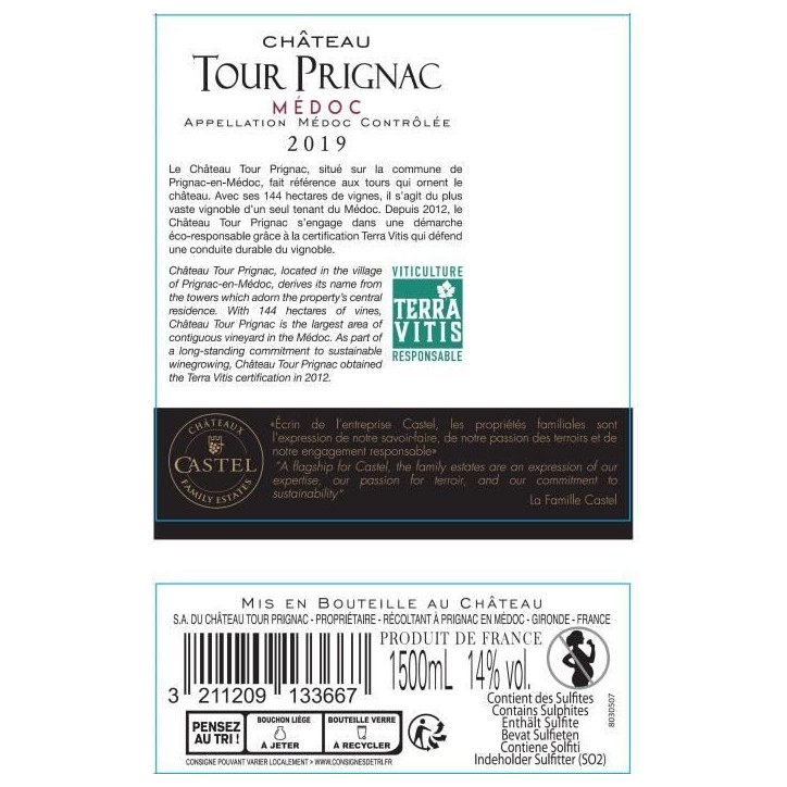 Magnum Coffret Cadeau Caisse - Château Tour Prignac Médoc Cru Bourgeois - Vin Rouge de Bordeaux 2019