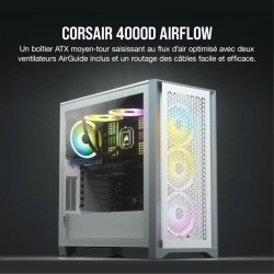 CORSAIR Boîtier PC 4000D Airflow - Moyen Tour - Verre trempé - Blanc