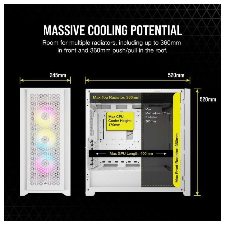 Boîtier PC - CORSAIR - FRAME 5000D RS ARGB Airflow - Moyen-tour - Blanc - CC-9011310-WW Boîtier PC - CORSAIR - FRAME 5000D RS ARGB Airflow - Moyen-tour - Blanc - CC-9011310-WW