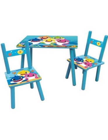 BABY SHARK table rectangulaire 41,5x61x42 cm + 2 chaises 49,5x31x31,5cm pour enfant