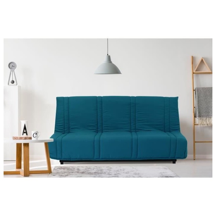 Banquette clic clac 3 places - Bleu canard - 100% coton - L 193 x P 92 cm - LENA Banquette clic clac 3 places - Bleu canard - 100% coton - L 193 x P 92 cm - LENA