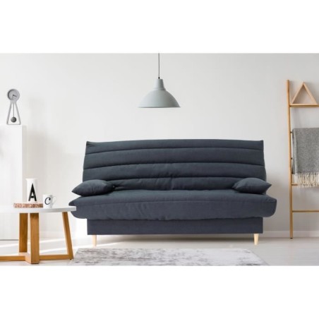 Clic clac 3 places - gris - Couchage 125x190 cm - Avec coussins