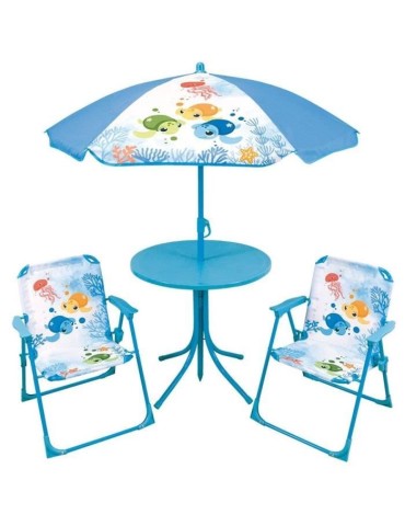 Fun house ma petite carapace salon de jardin tortues pour enfant avec une table, deux chaises et un parasol
