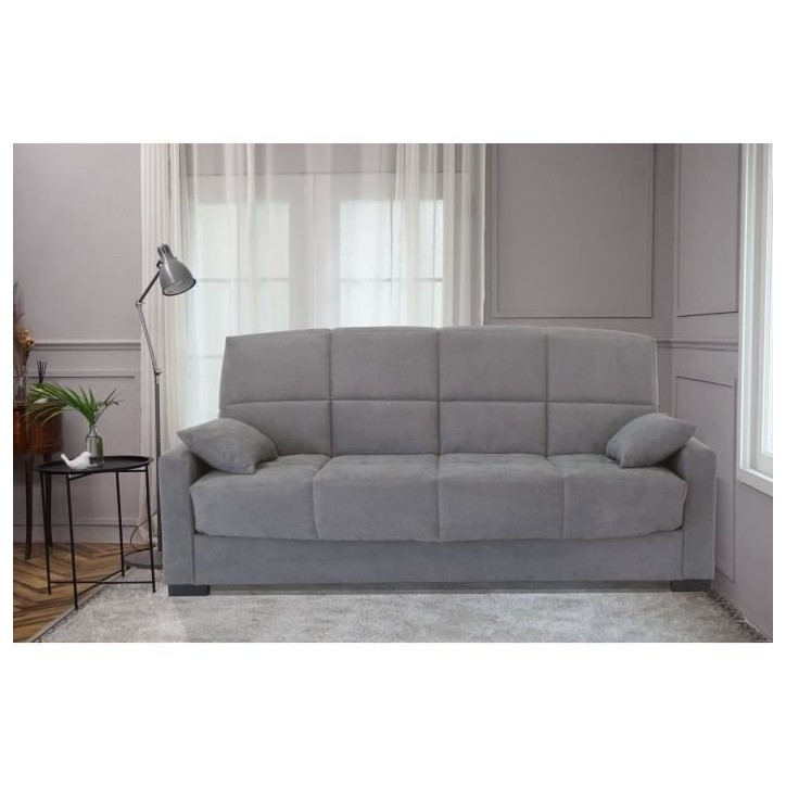 Canapé clic clac 3 places - Gris clair - Matelas 14 cm - 130 x 190 cm - MEGAN Canapé clic clac 3 places - Gris clair - Matelas 14 cm - 130 x 190 cm - MEGAN