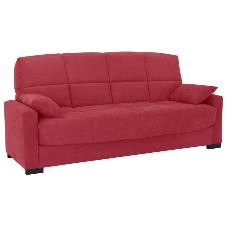 Clic clac 3 places MEGAN 14 - Tissu Soro rouge - Avec accoudoirs - Couchage 130x190 cm - L223 x P96 x H103 cm Clic clac 3 places MEGAN 14 - Tissu Soro rouge - Avec accoudoirs - Couchage 130x190 cm - L223 x P96 x H103 cm