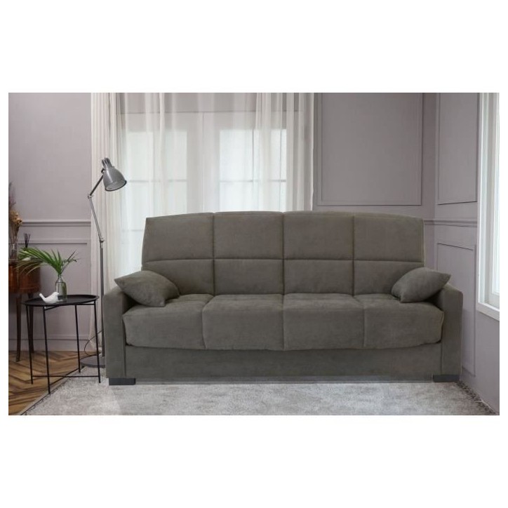 Canapé clic clac 3 places - Taupe - Matelas 17 cm - L223 x P96 x H 103 cm - MEGAN