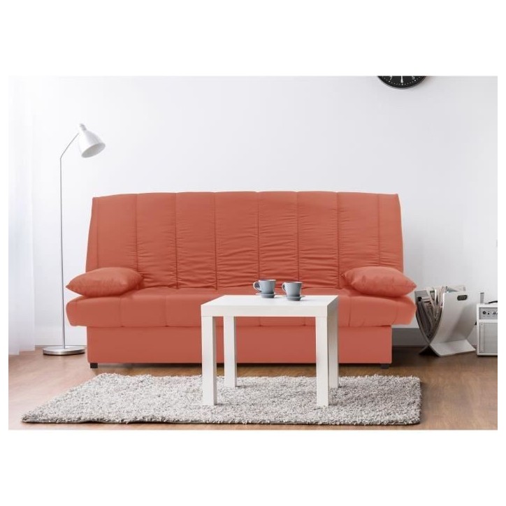 Banquette clic clac 3 places - Tissu 100% coton Terracotta - Style Contemporain - L 190 x P92 cm - MILA Banquette clic clac 3 places - Tissu 100% coton Terracotta - Style Contemporain - L 190 x P92 cm - MILA