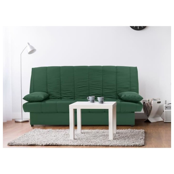 Banquette clic clac 3 places - Tissu 100% coton Vert - Style Contemporain - L 190 x P92 cm - MILA Banquette clic clac 3 places - Tissu 100% coton Vert - Style Contemporain - L 190 x P92 cm - MILA