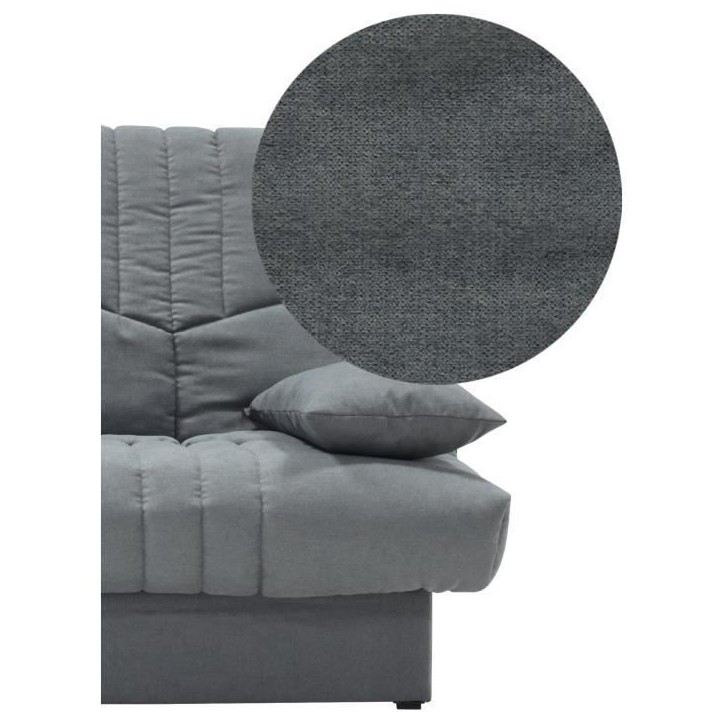 Clic clac 3 places THELMA - Tissu Soro gris moyen - Couchage 125x190 cm - L190 x P92 x H96 cm