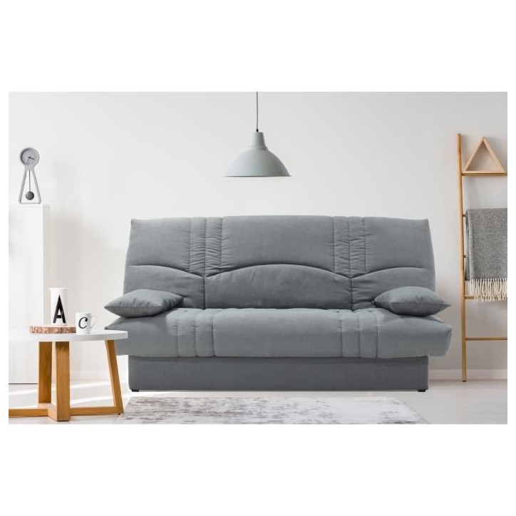 Clic clac 3 places THELMA - Tissu Soro gris moyen - Couchage 125x190 cm - L190 x P92 x H96 cm