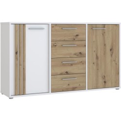 Buffet CARDIGAN 2 portes, 4 tiroirs - Décor chene artisan et blanc -