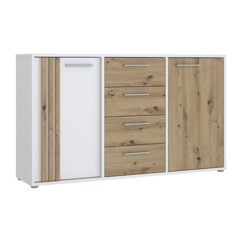 Buffet CARDIGAN 2 portes, 4 tiroirs - Décor chene artisan et blanc - Buffet CARDIGAN 2 portes, 4 tiroirs - Décor chene artisan et blanc -